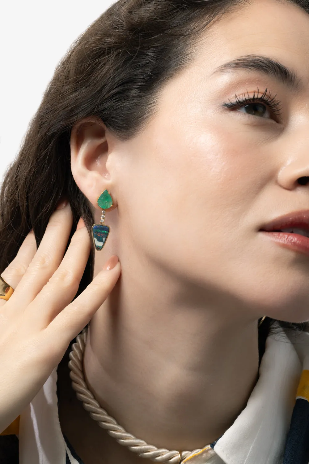Yellow Opal Emerald Earrings