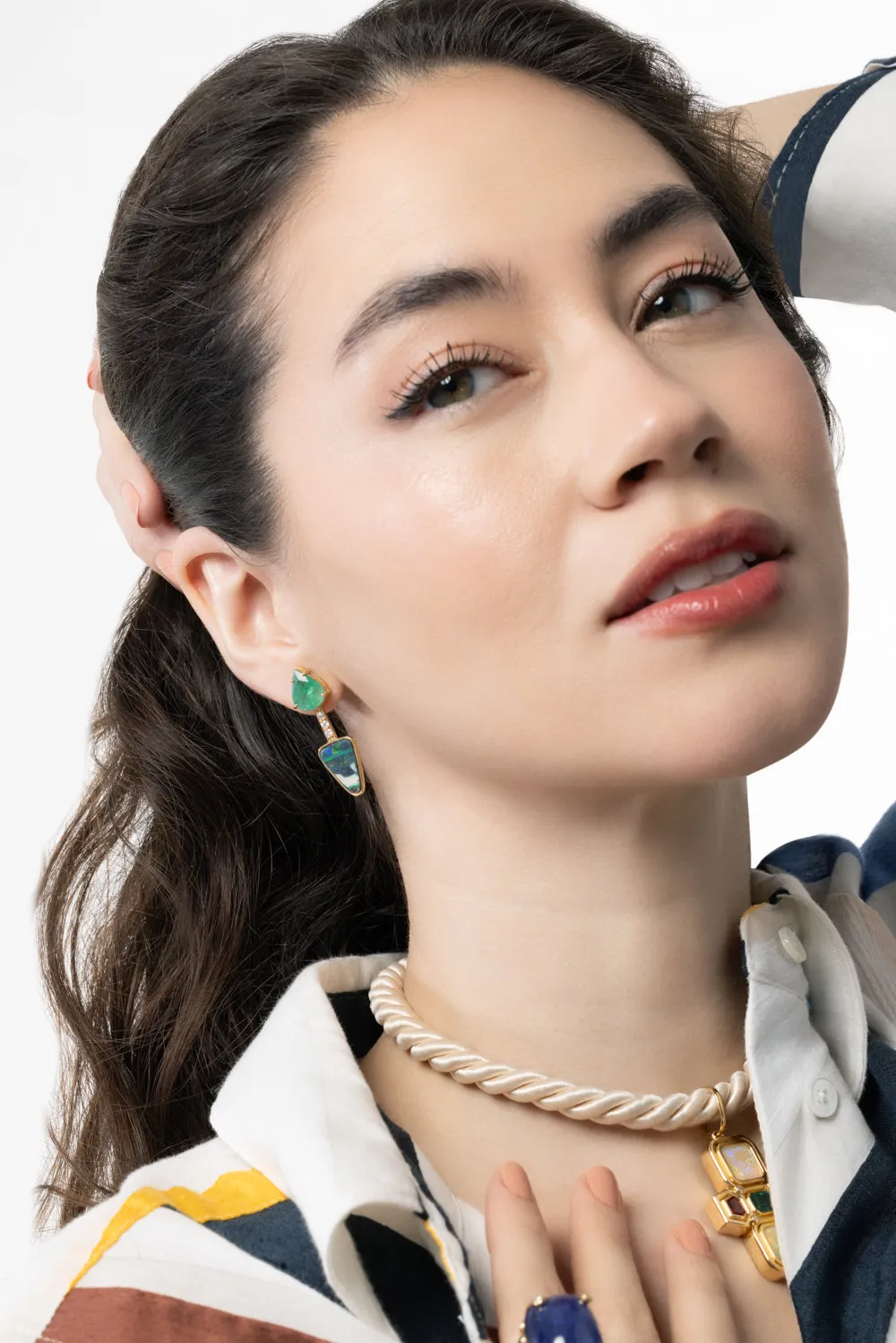 Yellow Opal Emerald Earrings