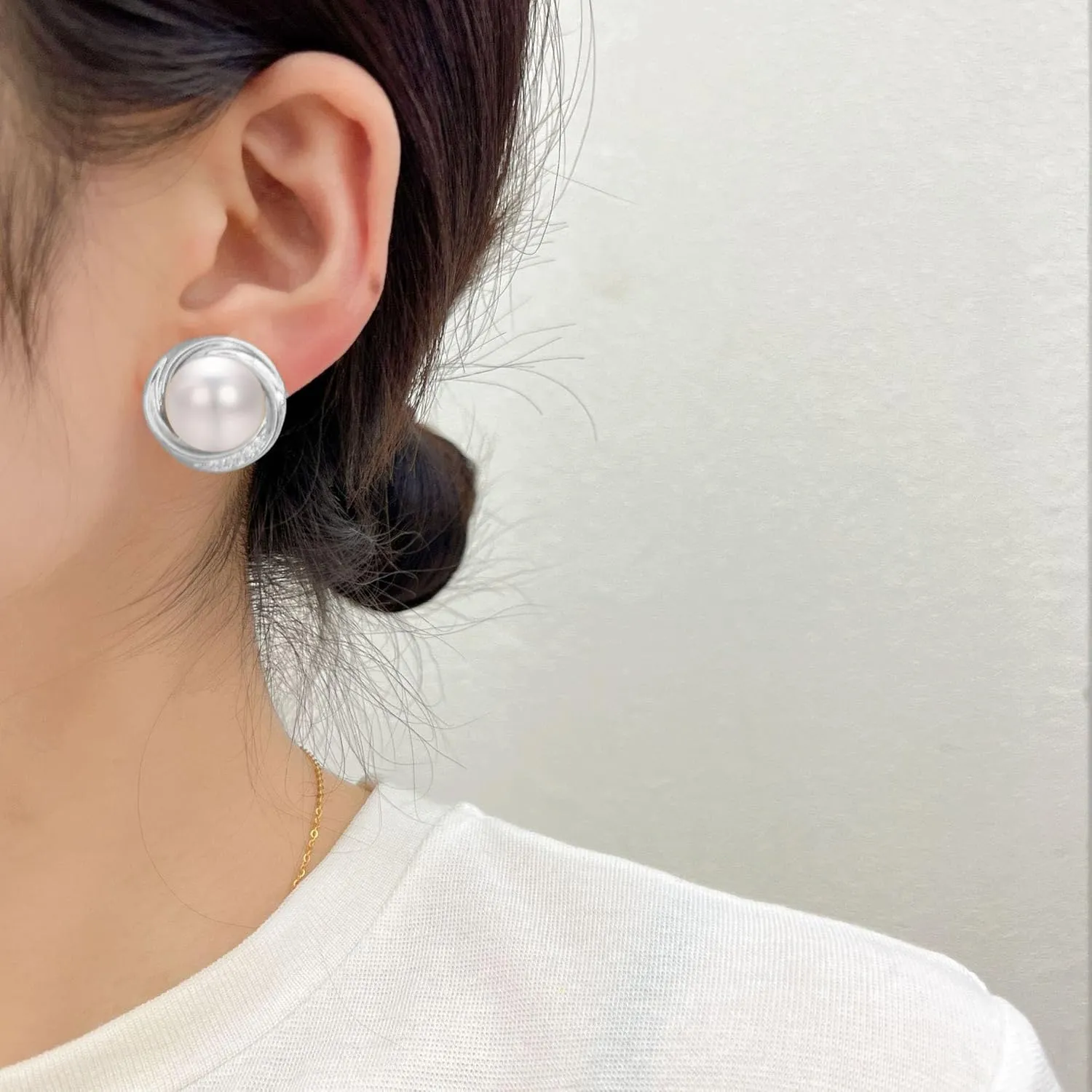 Yoursfs Round White Pearl Stud Earrings for Women Dainty Hypoallergenic Spiral Earrings Cubic Zirconia Jewelry