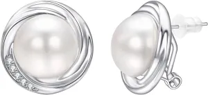 Yoursfs Round White Pearl Stud Earrings for Women Dainty Hypoallergenic Spiral Earrings Cubic Zirconia Jewelry